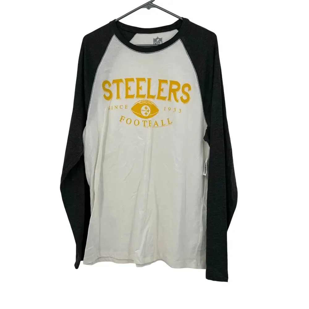 NFL Team Apparel Size Large Steelers Long Sleeve Raglan Tee White Black Yellow